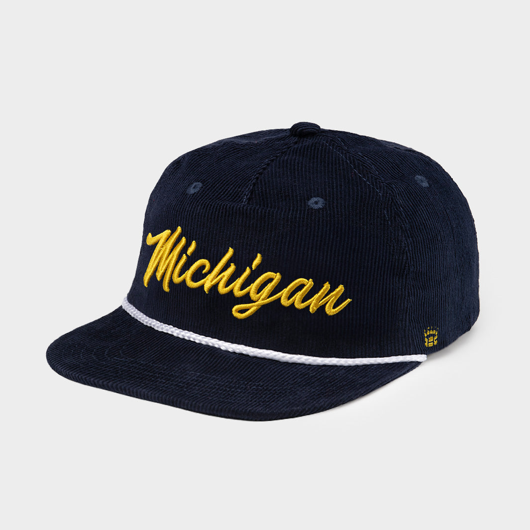 Retro-Inspired Michigan Script Corduroy Hat