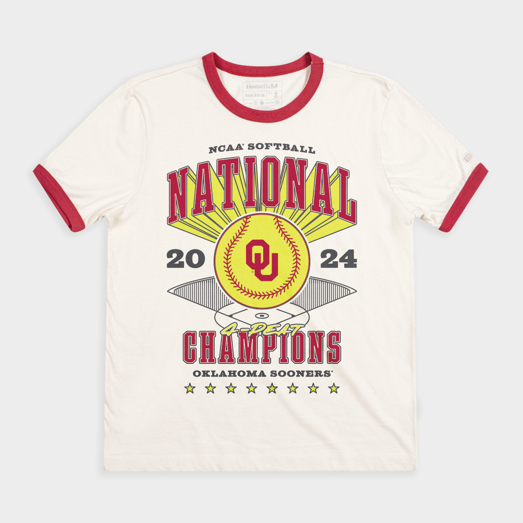 Oklahoma Sooners Softball 2024 National Champs Ringer Tee