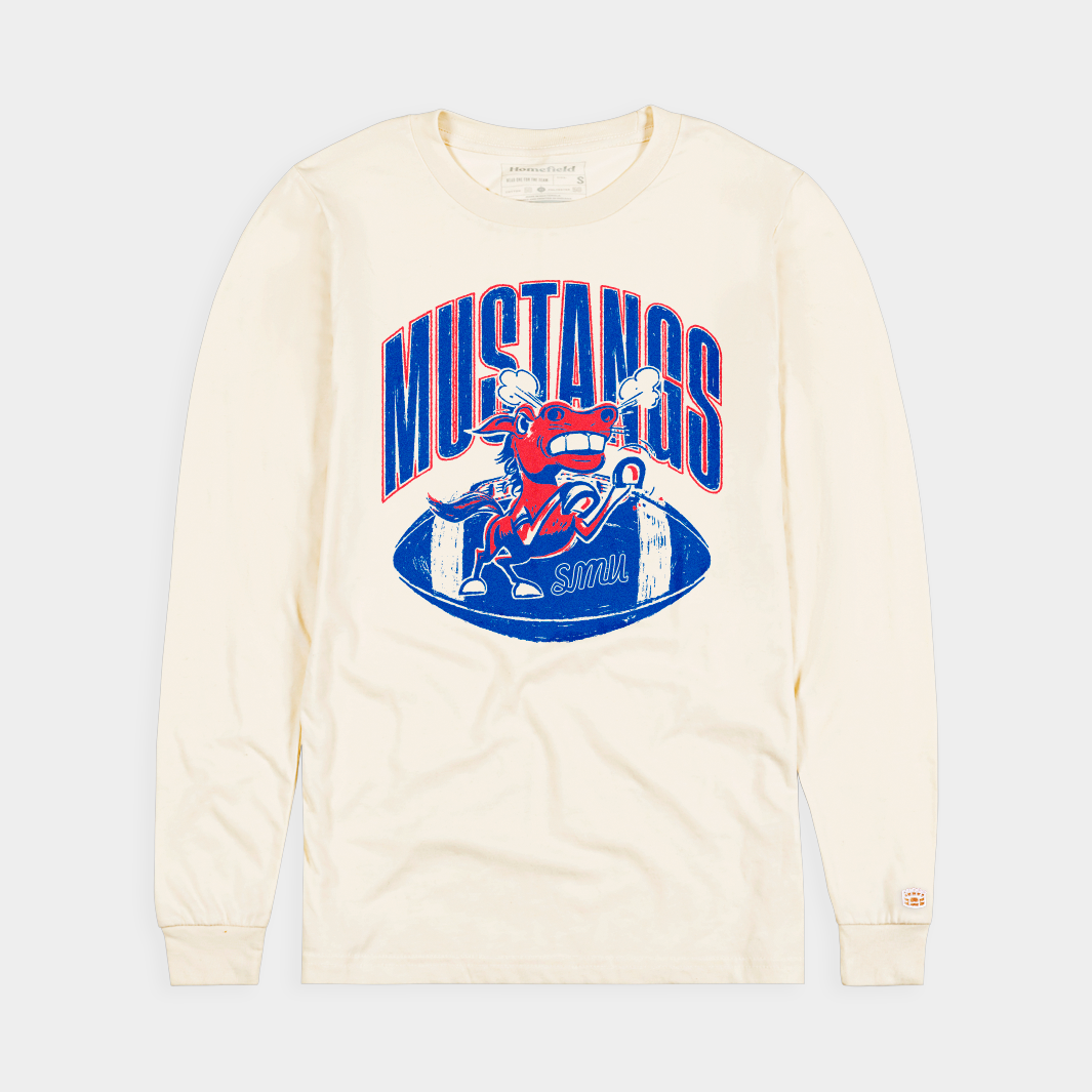 SMU Mustangs Football Retro Angry Mustang Long Sleeve