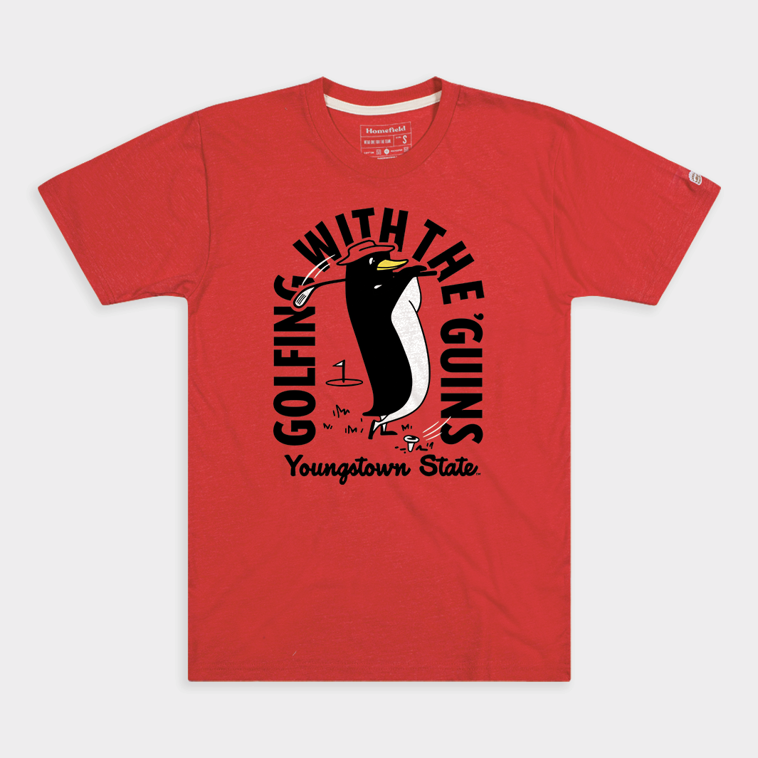 Retro Golfing Penguin Youngstown State Tee